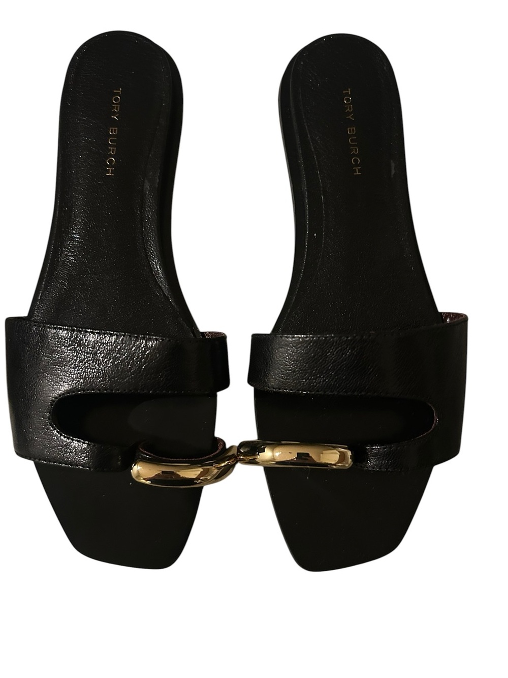 Tory Burch Black Leather Slide Sandals with Gold Accent never worn size 6